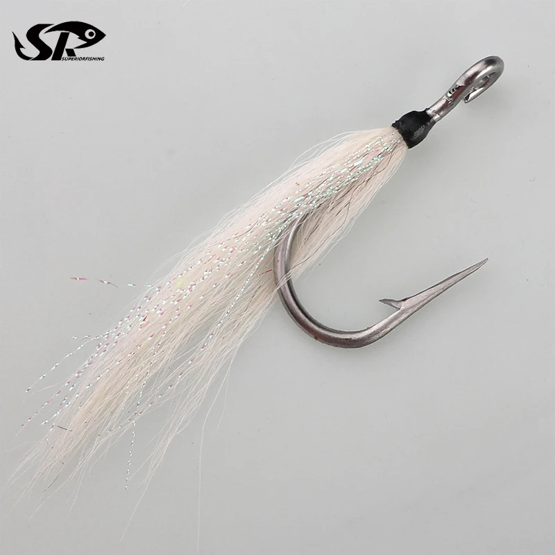SUPERIORFISHING Wholesale Custom High Carbon Steel Strong Barbed Fishing Hooks With Feather