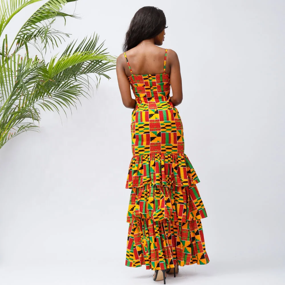 Hot Sell Sleeveless Sexy Kente Design Ladies Party Evening Dress Africa Wax Print Casual African Dress For Women Clothing