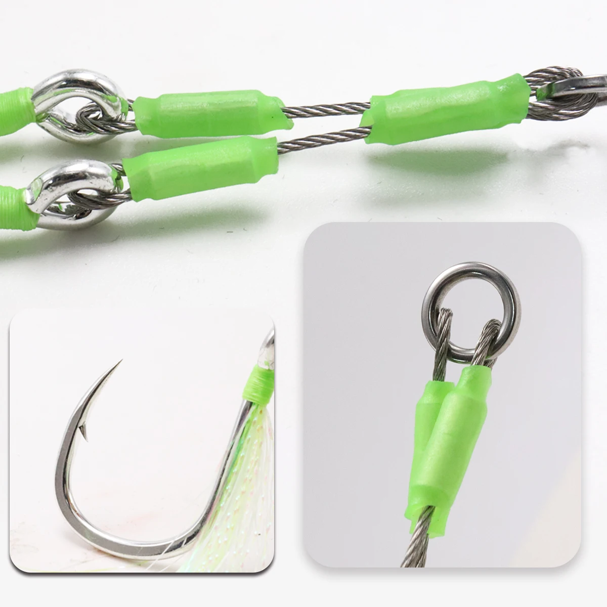 1/0~5/0 49 strand steel wire lead fish with luminous bright used for sea wolf anti bite line slow double hook bkk assist hook