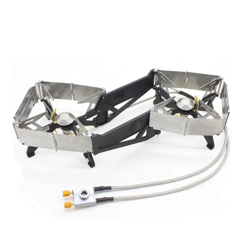 BRS-32 Double Head Stove Small Portable Outdoor Camping Furnace Fire Switch Free Adjustable Control Cookware Set