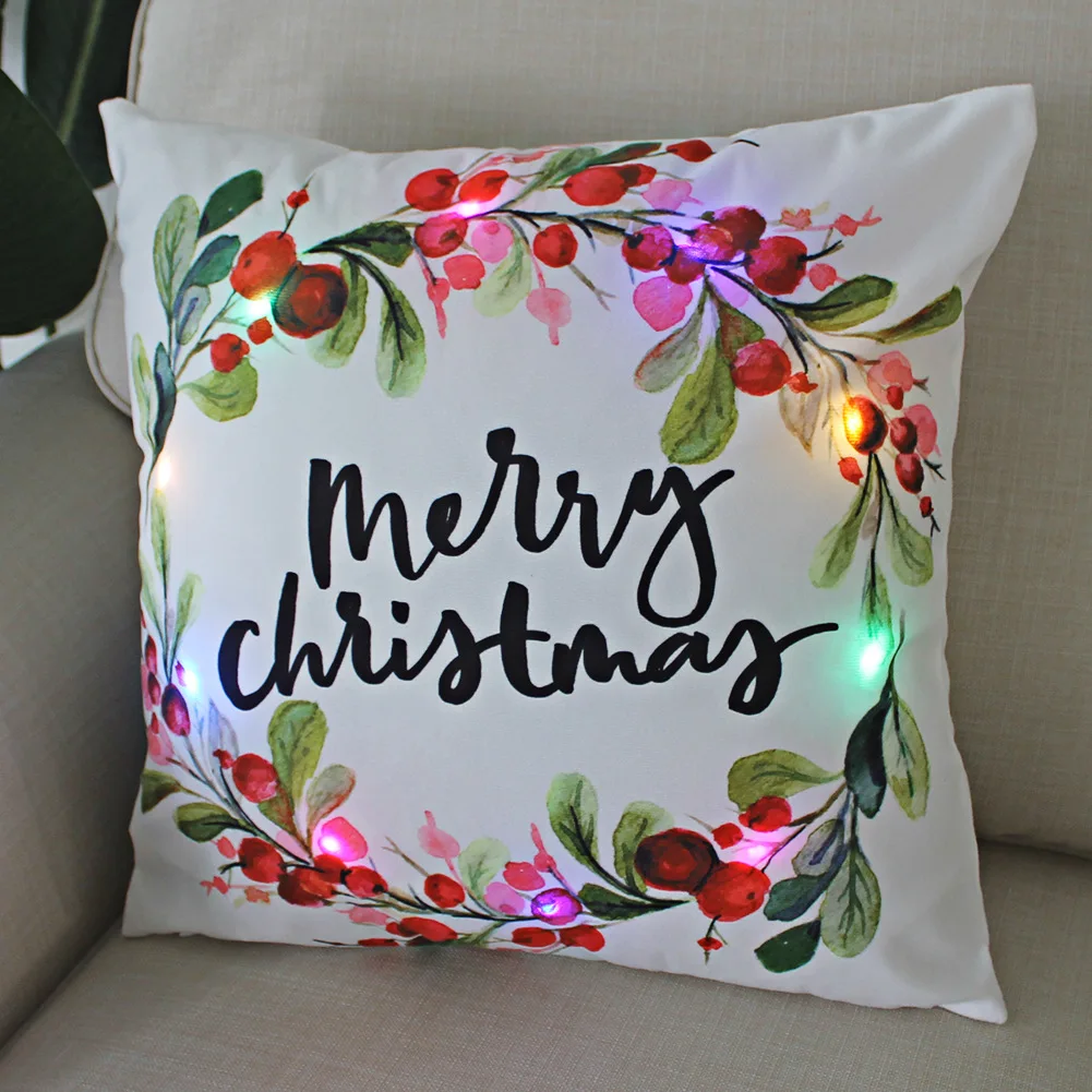 New Design Christmas Home Sofa Car LED Lighting Decorative Cushion Cover Short Plush Luminous Pillow Case