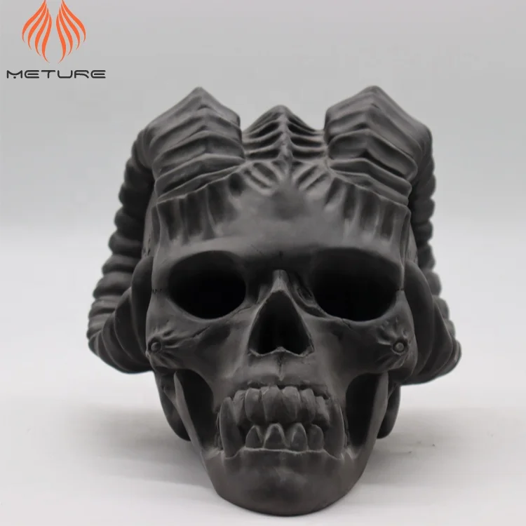 Unique big  black cement skull for sacrifice offerings or decorative custom concrete skull crafts Fire proof