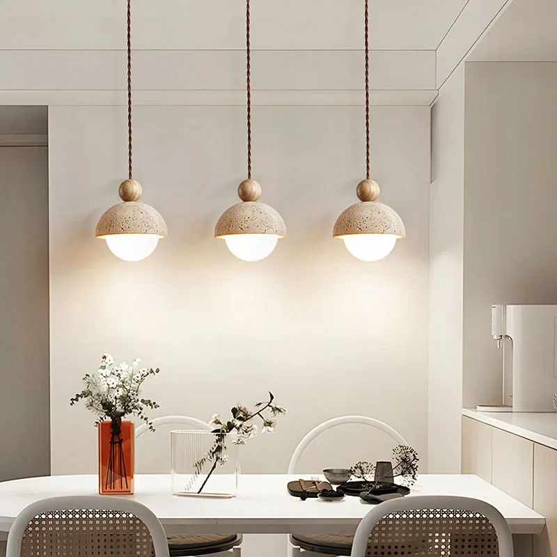 Modern Best-Selling Wabi Sabi Yellow Stone Led Chandelier European Minimalist Room Semi-Circular Decorative Small Pendent Lamp