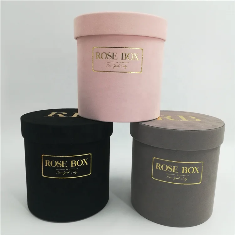 Pretty custom made recycle cardboard rose boxes with lids, round flower gift boxes