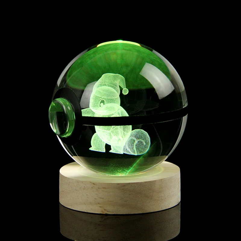 Dropshipping  5cm 8cm K9 Crystal Poke ball Light Custom Anime Cartoon 3D Pokemon Figure Glass Ball LED Lamp for Christmas Gifts