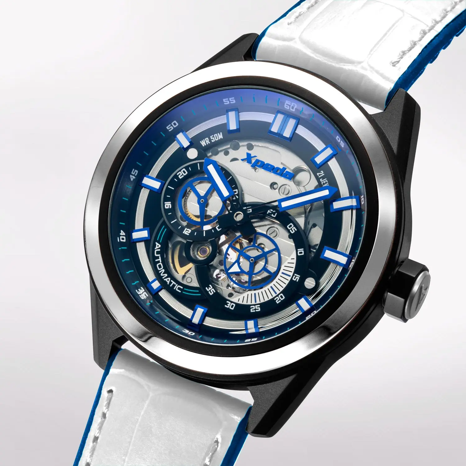 TIMEBOX TC808D stainless steel automatic mechanical luminous solid caseback genuine leather sport watch for men