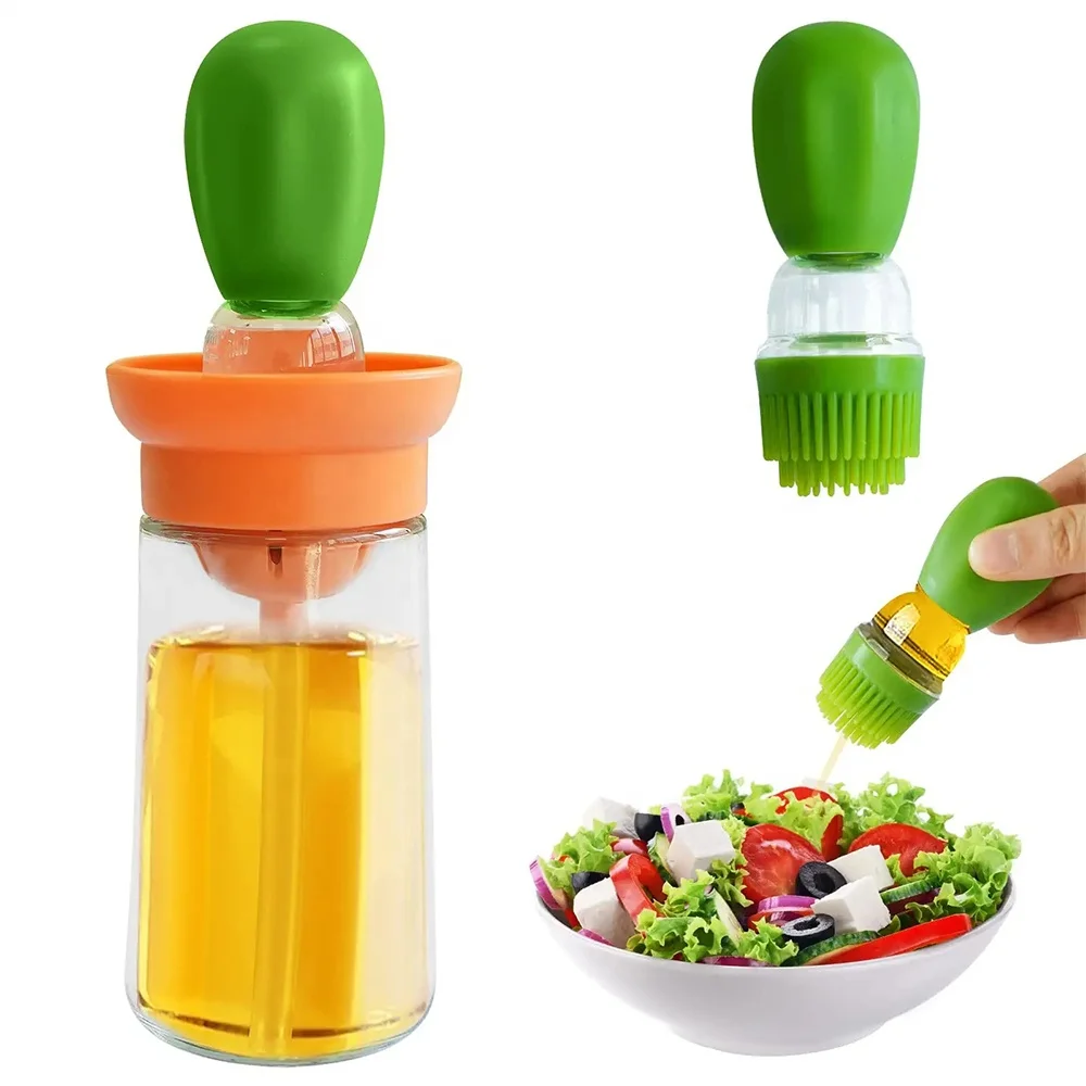 wholesale 2 In 1 Silicone Dropper Measuring Glass Spray Oil Bottle Container Oil Dispenser Bottle with Silicone Brush