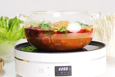 Hand blown large size clear two handle glass glass cooking pans pots