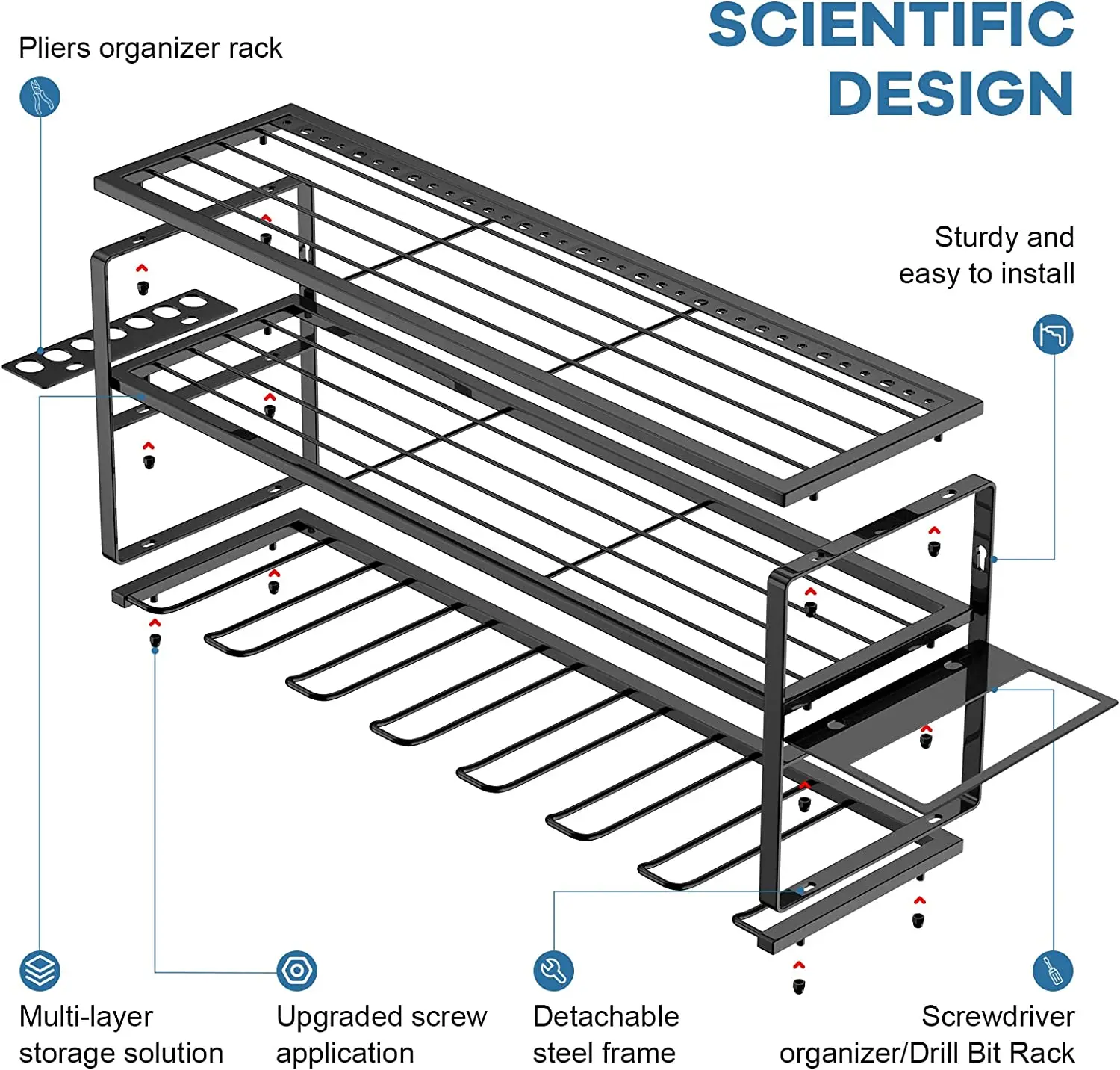 Metal Garage Shelf Heavy Duty Garage Organization with 7 Drill Holders, Amoowis Tool Box Organizers and Storage Wall Mount