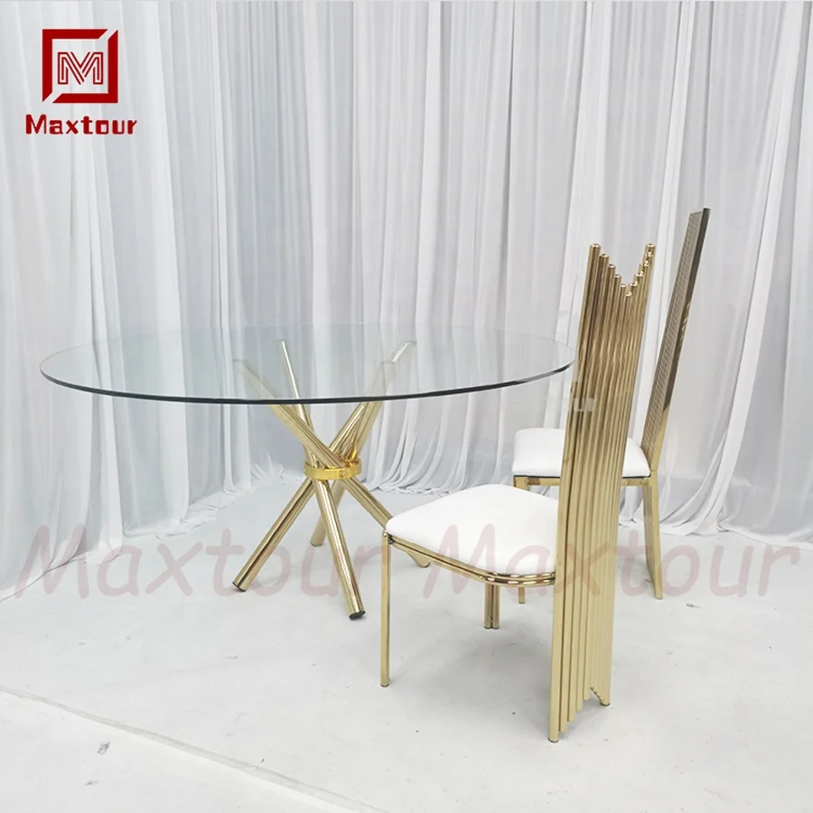 Round Temper Glass Table Top Restaurant Home Furniture Glass Dining Table With Chrome Legs