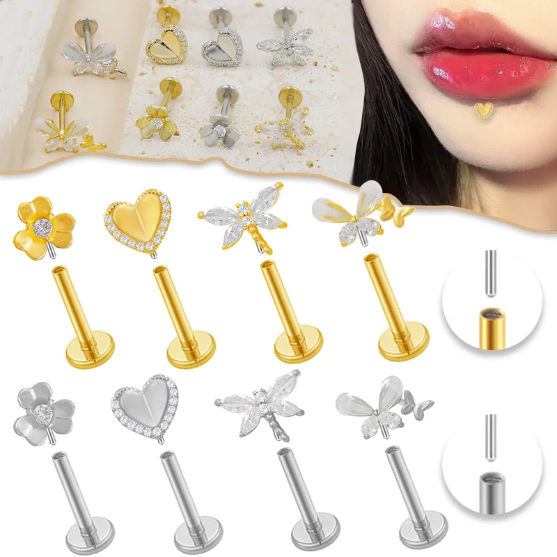Gaby 316L stainless steel lip ring butterfly threadless labret heart cartilage earring fashion jewelry piercing jewelry