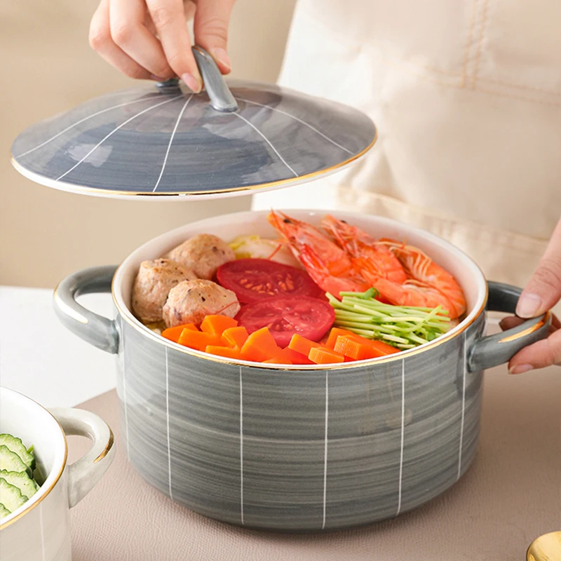 OSBORN European Style Phnom Penh Dinnerware Set Soup Pot Ceramic Stockpot  with Porcelain Handles