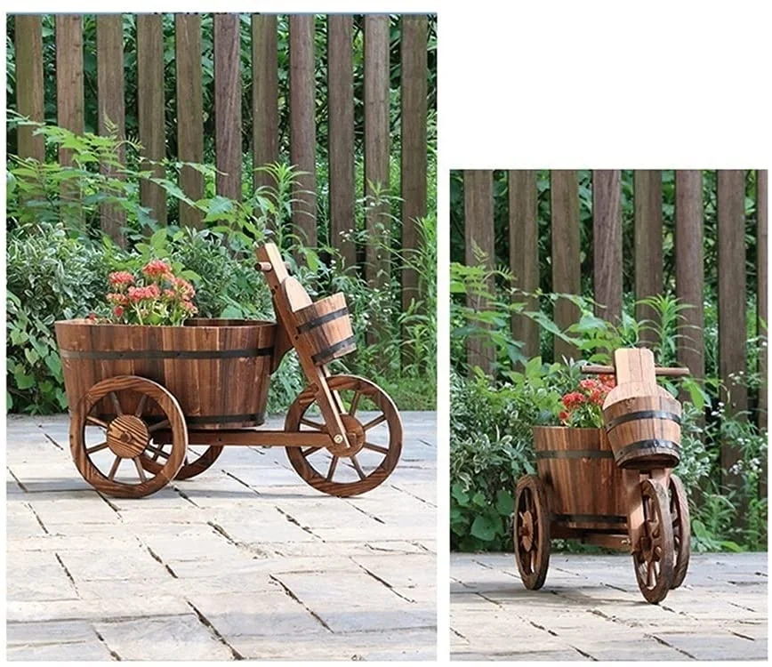 Wheelbarrow Planter Pot Wooden Wagon Planter Flower Cart with Wheels Garden Backyard Planter Decorative Wagon  Jardin Decorative