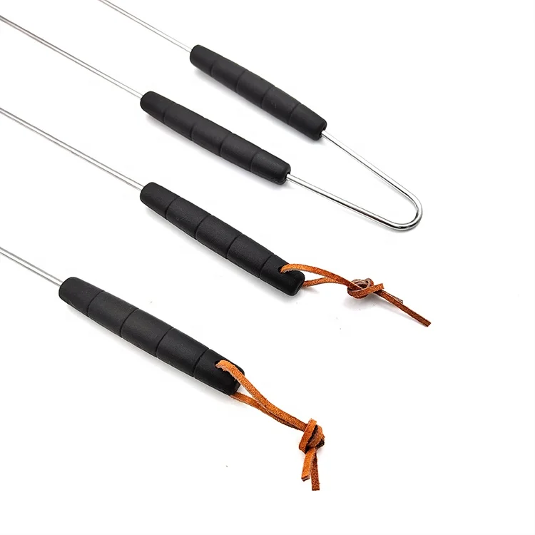 3Pcs BBQ Grill Tool Set Includes Spatula,Fork and Tong with Black Long Wooden Handle, for Picnic Camping Travel Cooking Grilling