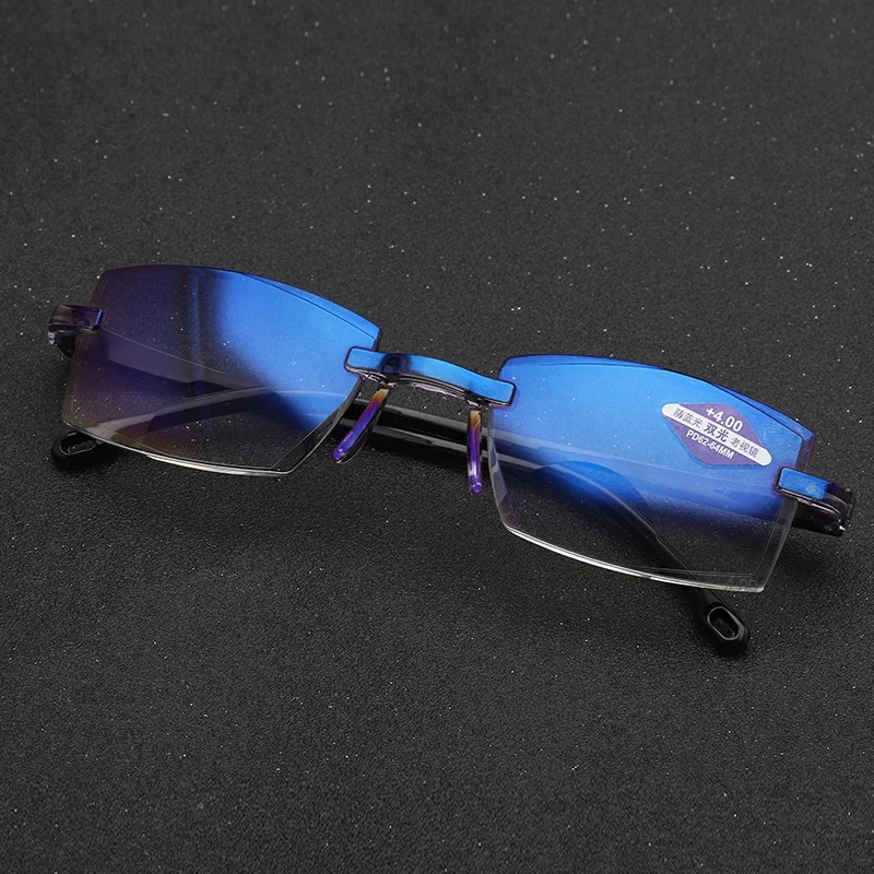 Rimless anti - blue invisible reading glasses, dual - use edge - cut reading glasses