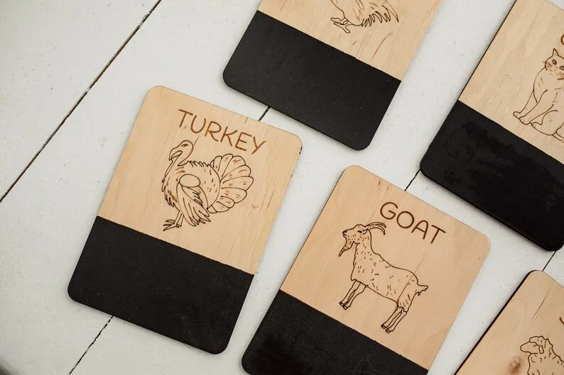 Montessori Toy Wood Animals Flash Cards Blackboard Animal Cards Set Christmas Presents Kids Gifts Learning