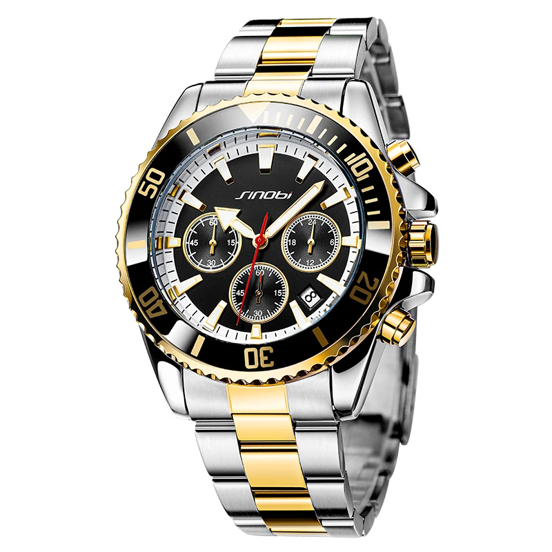 Wholesale SINOBI Multifunction Waterproof Luxury custom logo Watch Perpetual Calendar stainless Steel Band Wrist Watch For Men