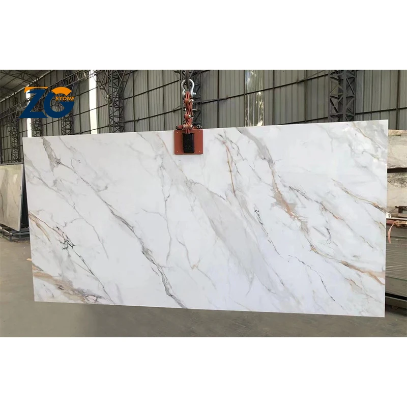 ZGSTONE Large Format Polished Slab White Marble White Grey Black Sintered Stone Tile Wall Slabs Countertop Vanity Top