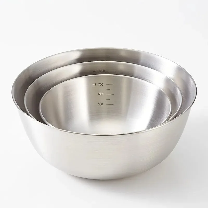TS Mixing Bowls Kitchen Salad Bowls Set Nesting Storage Bowl Baking Accessory with Scale 3pcs Stainless Steel Camping