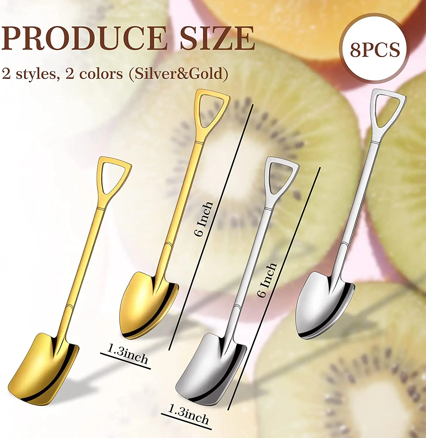 Shovel Shape Spoon Stainless Steel Spoon Stirring Watermelon Spoon (Golden)