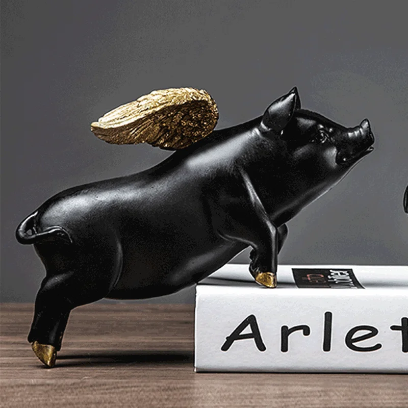 Decoration Art Custom 3D Polyresin Pig Angel Standing Figurine For Home Decor