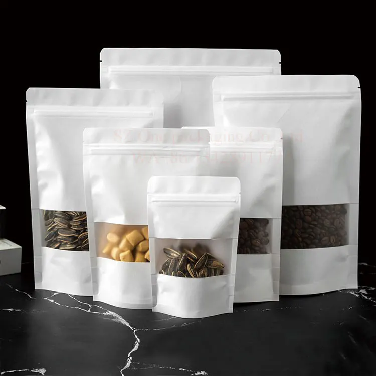  IN STOCK RST matte plain white kraft paper stand up resealable zipper nuts beans grains spice food packaging
