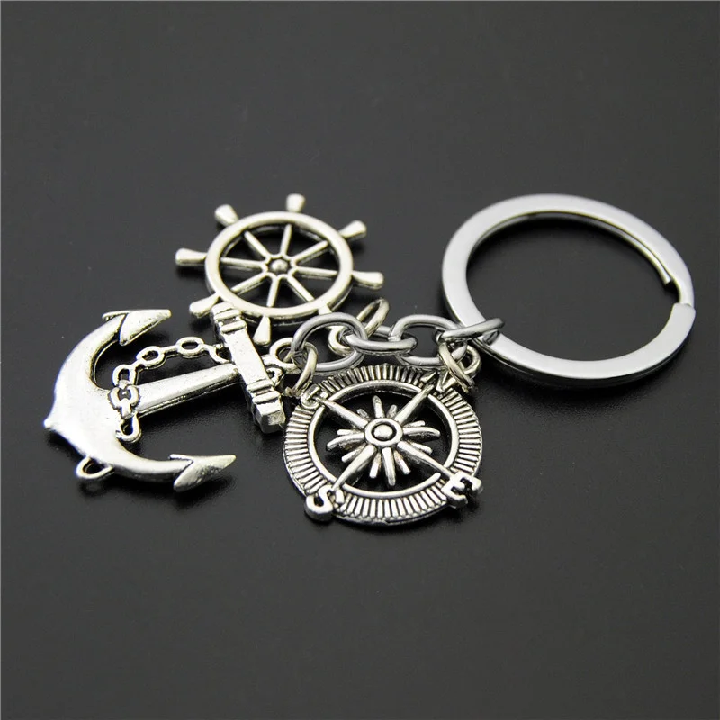 Earth Mini Airplane Metal 3D Key Chain Pendant  souvenir charm Boat Anchor compass Rudder Travel Keyring Car key chain