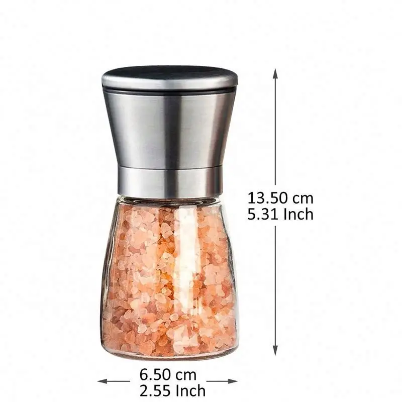 R&D Supported Salt And Pepper Grinder Bottles Stainless Steel Short Glass Shakers With Adjustable Coarseness