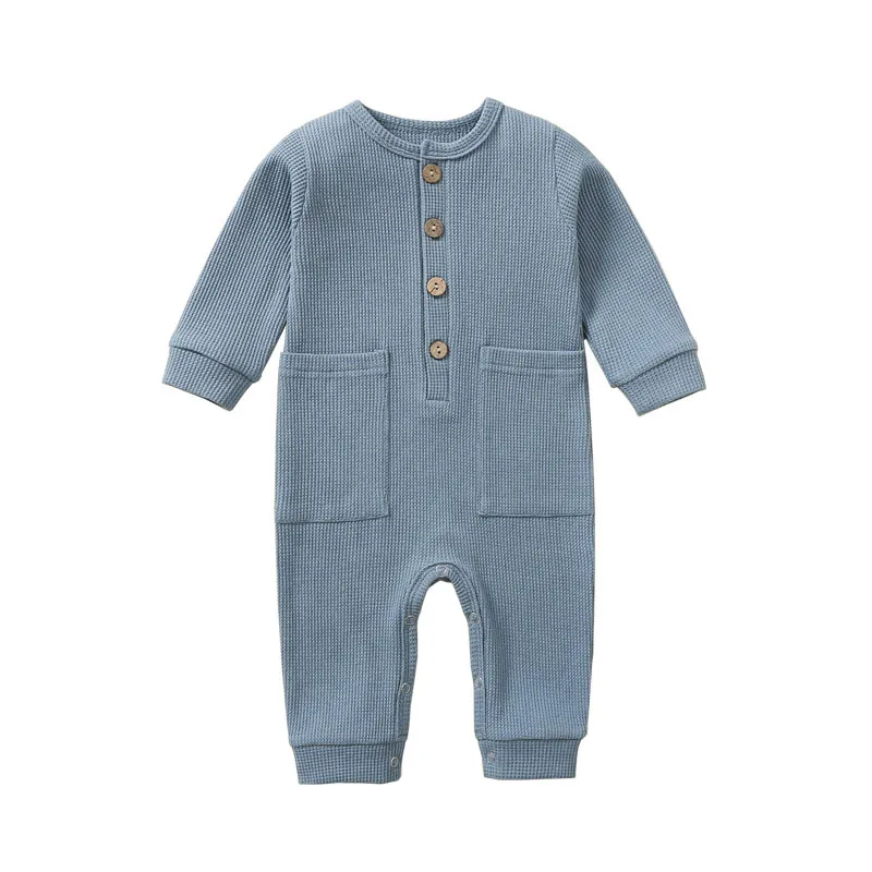 Spring Autumn Newborn Baby Boy Girl Jumpsuit Long Sleeves baby Romper Waffle Solid Color Infant Outfit Clothes