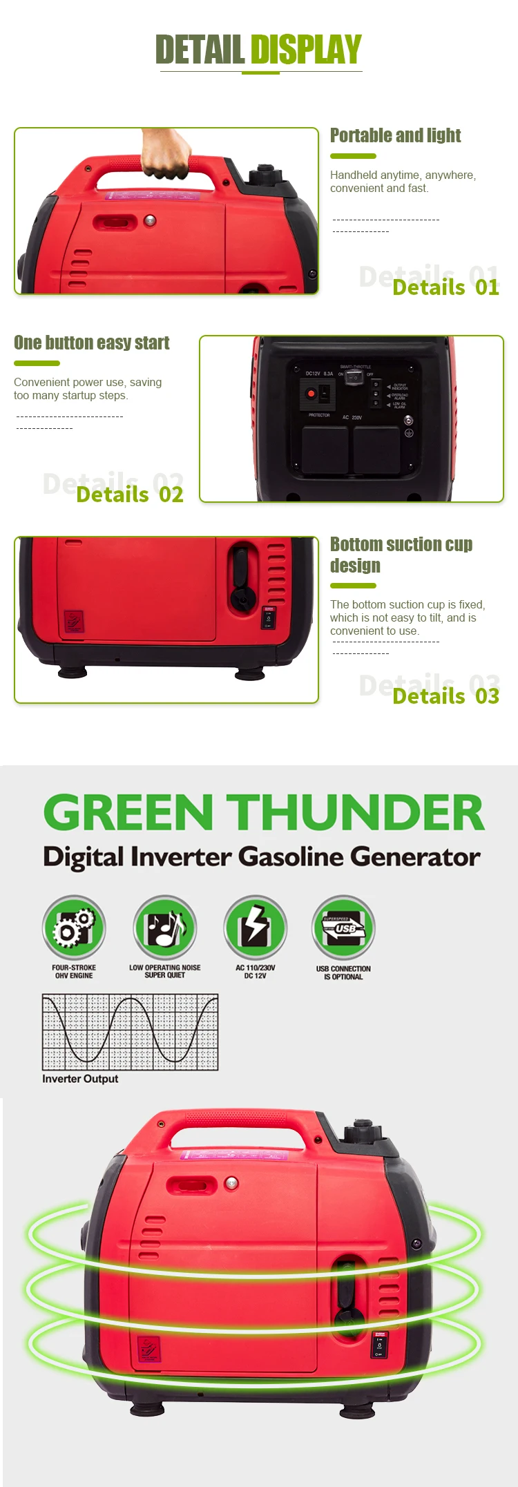 Multi-Purpose Professional Digital Inverter Petrol 12 Volt Portable Generator