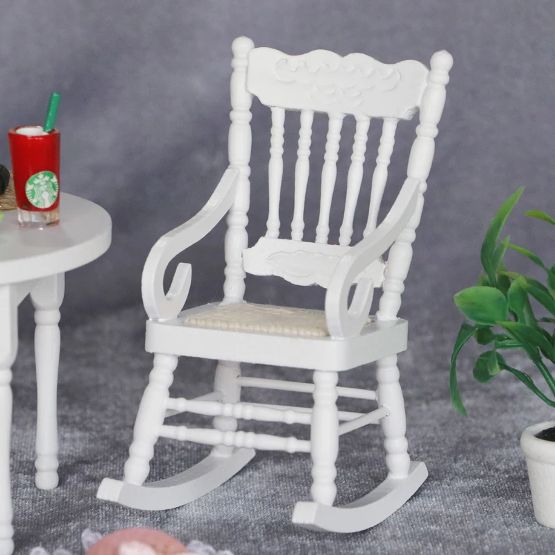 1:12 doll house dollhouse mini furniture model classic rocking chair White/mahogany color