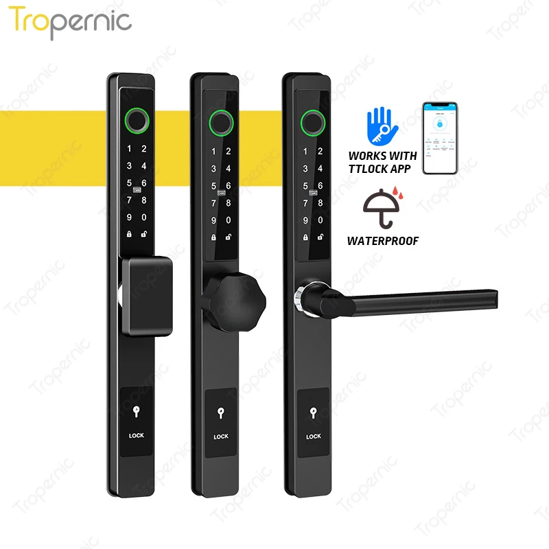 New Safety Waterproof IP68 Digital Smart Aluminum Sliding Glass Ttlock APP Smart Fingerprint Door Lock for home