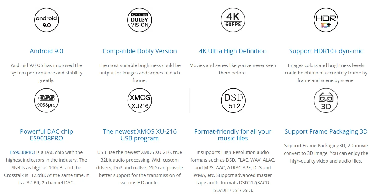 Eweat R11II 4K 3D Blue ray Android 9.0 TV Box of Realtek 1619+ESS9038PRO Balanced XLR 3.5 Media Player with Internal HDD