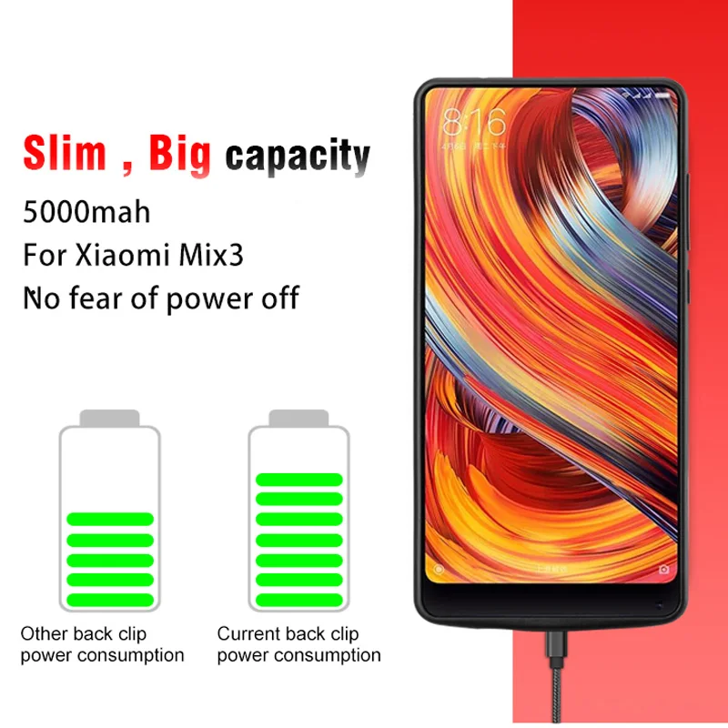 
Universal extended battery case 5000mAh universal wireless charger power bank For Xiaomi Mix3 phone cases 