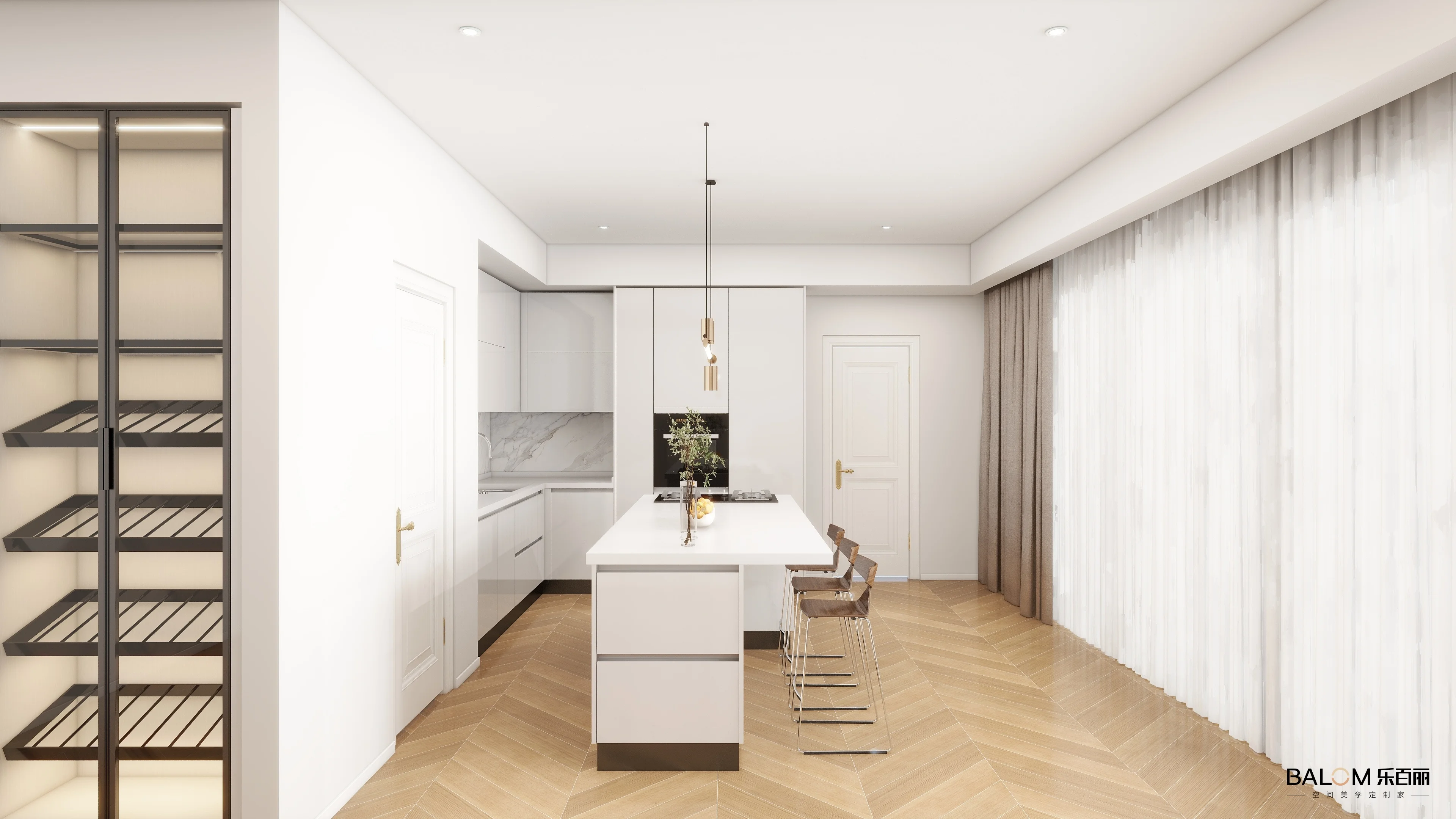 Balom Hot Great Customized for Laminated Kitchen Cabinets with Pull Out Waste Bin and Wine Pantry