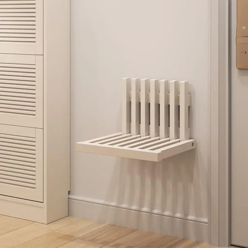 Addreen Customizable colors Bamboo Folding Shower Seat Wall Mounted Door Rear Folding Chair Entrance Bamboo Shoe Changing Stool