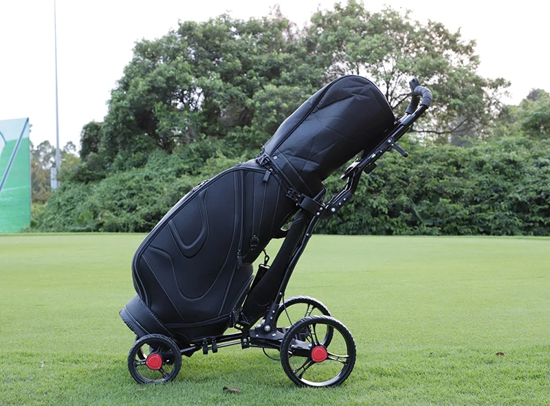 Golf Cart with brake and Umbrella holder  4-wheel Golf Push And Pull Cart  Aluminum alloy Golf Trolley Easily Fold Bag Carts