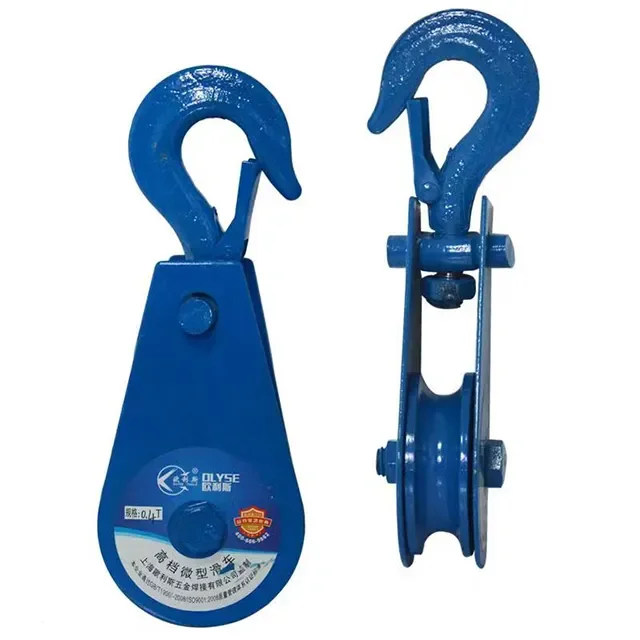 Industrial machinery  blue/yellow lifting pulley rope roller pulley blocks