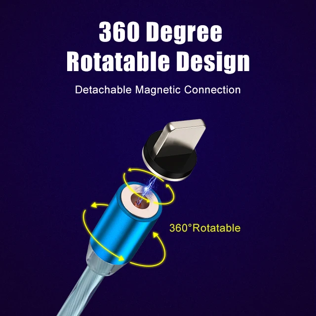 Amazon top seller LED RGB colors glow flowing light magnetic 3 in 1 phone charging cable