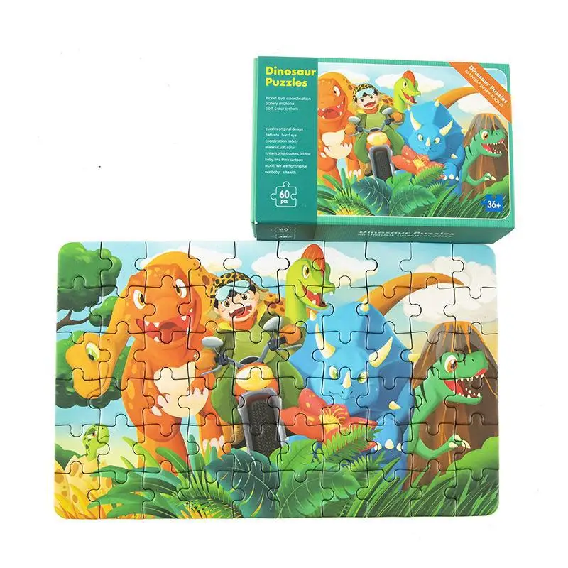 60PCS Custom 3D Kids  Animal Space Dinosaur Farm Jigsaw Wooden Puzzle Intelligence Early Education Toy DIY  Game  for Kids