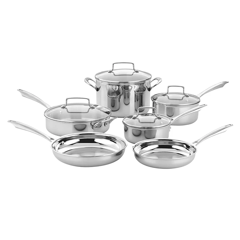 10pcs stainless steel cookware with glass lid stainless steel cooking pot and pan