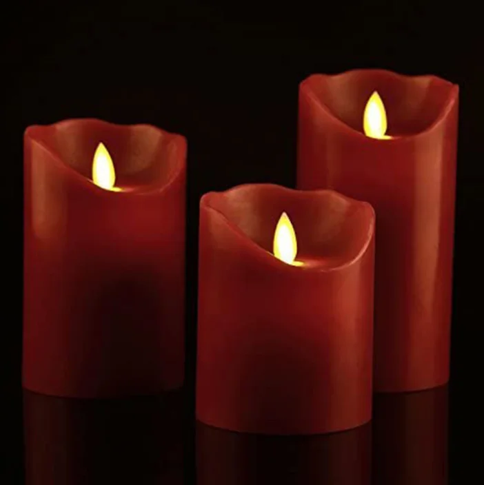 Battery powered flameless red candle lighting LED smokeless remote control electronic candle set of 3pcs lamp