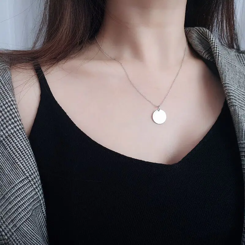 Trendy Dainty Blank Silver Jewelry for Stamping Engraving Engraveable S925 Sterling Silver Blank Disc Coin Pendant Necklace