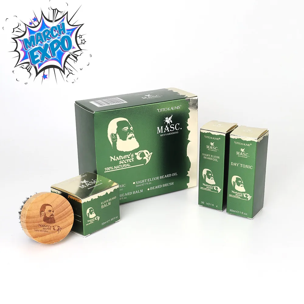 Men Beard Growth Set and Beard Grooming Kit Private Label Choose Oil Balm Serum Shampoo and Conditioner