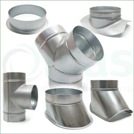 HVAC system round spiral duct fittings elbow bend reducer tee