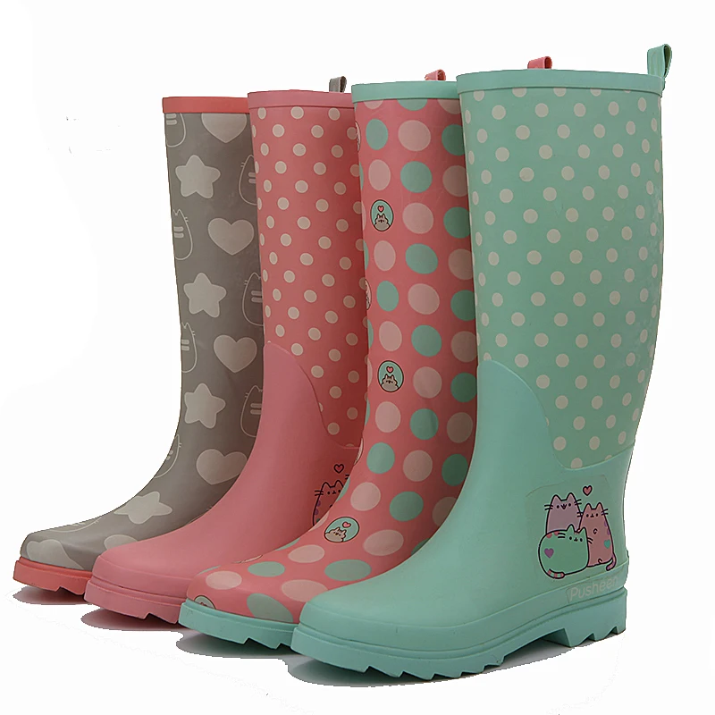 Женские сапоги из натурального каучука, высокие сапоги до бедра, высокие сапоги из резины, с каблуком, для дождливого сезона