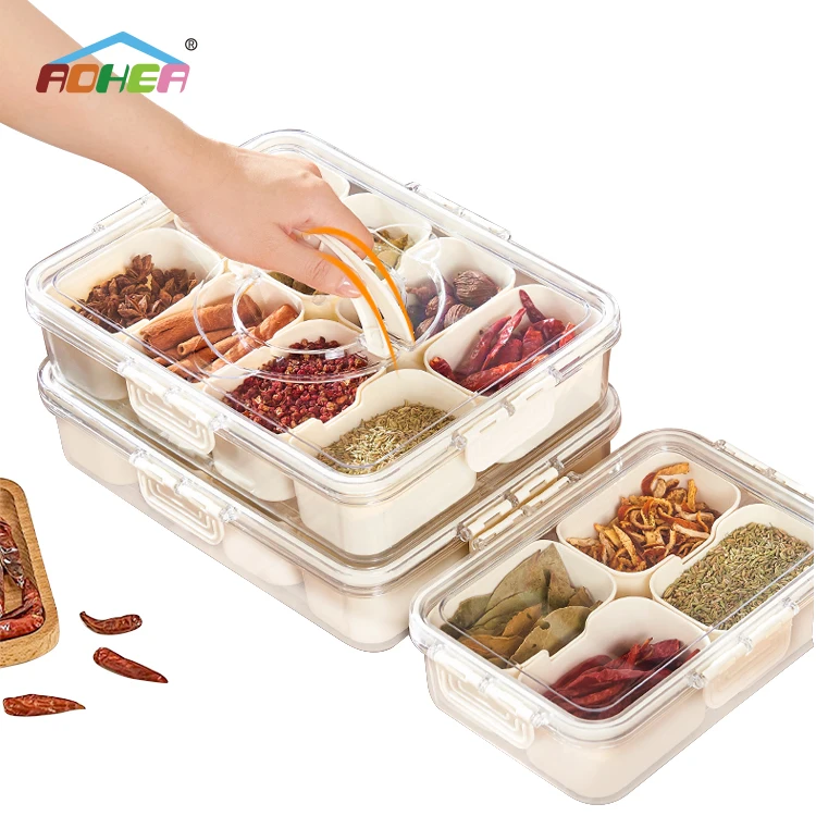 Aohea bpa free 4 8 compart Заводская поставка Лидер продаж разделенный овощной лоток бокс для снэков с разделителем сервировочный крышкой