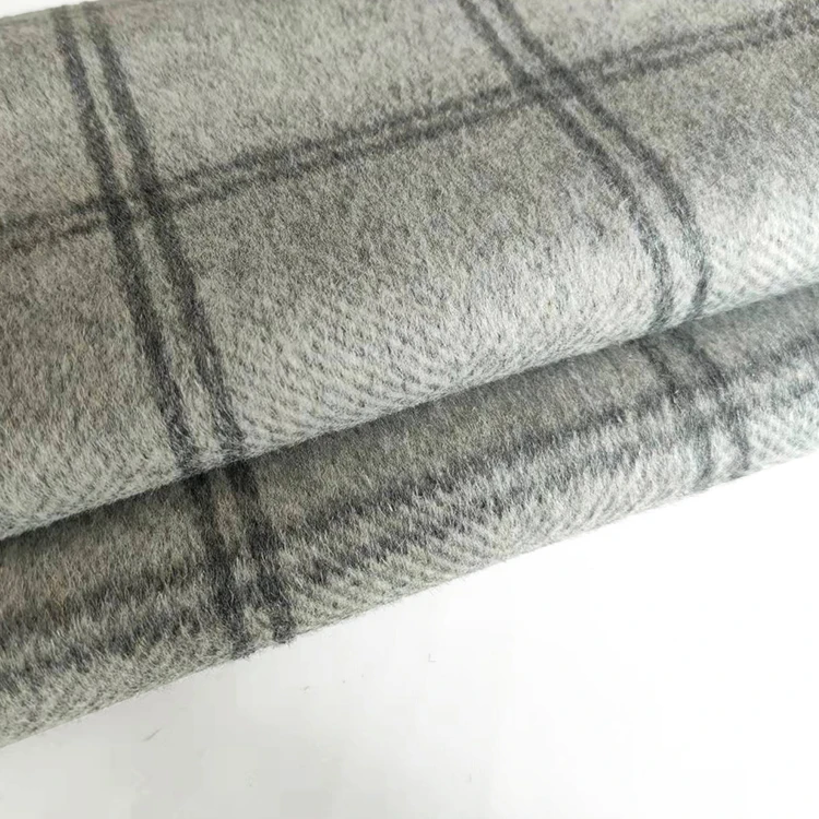 Sell Directly 50% Wool 50% Polyester Grey Plaid Style Fabric
