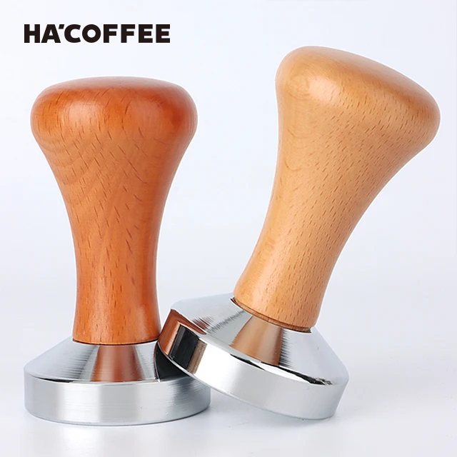 Hot Sale Beech Wood Barista Tamper Tools 51mm 53mm 58mm Espresso Stainless Steel Coffee Tamper with Beech Wooden Handle