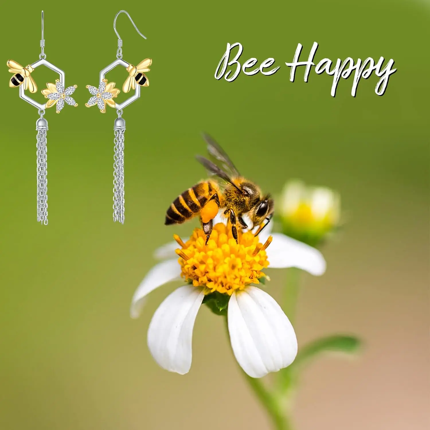 Silver Honeycomb Bee Tassel Earrings 925 Sterling Silver Bumble Bee Tassel Earrings Jewelry for Women